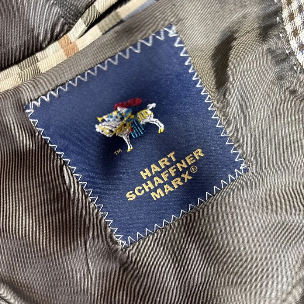Hart Schaffner Marx Blazer‎ Mens 44R Check Pattern 2 Button Sport Coat USA